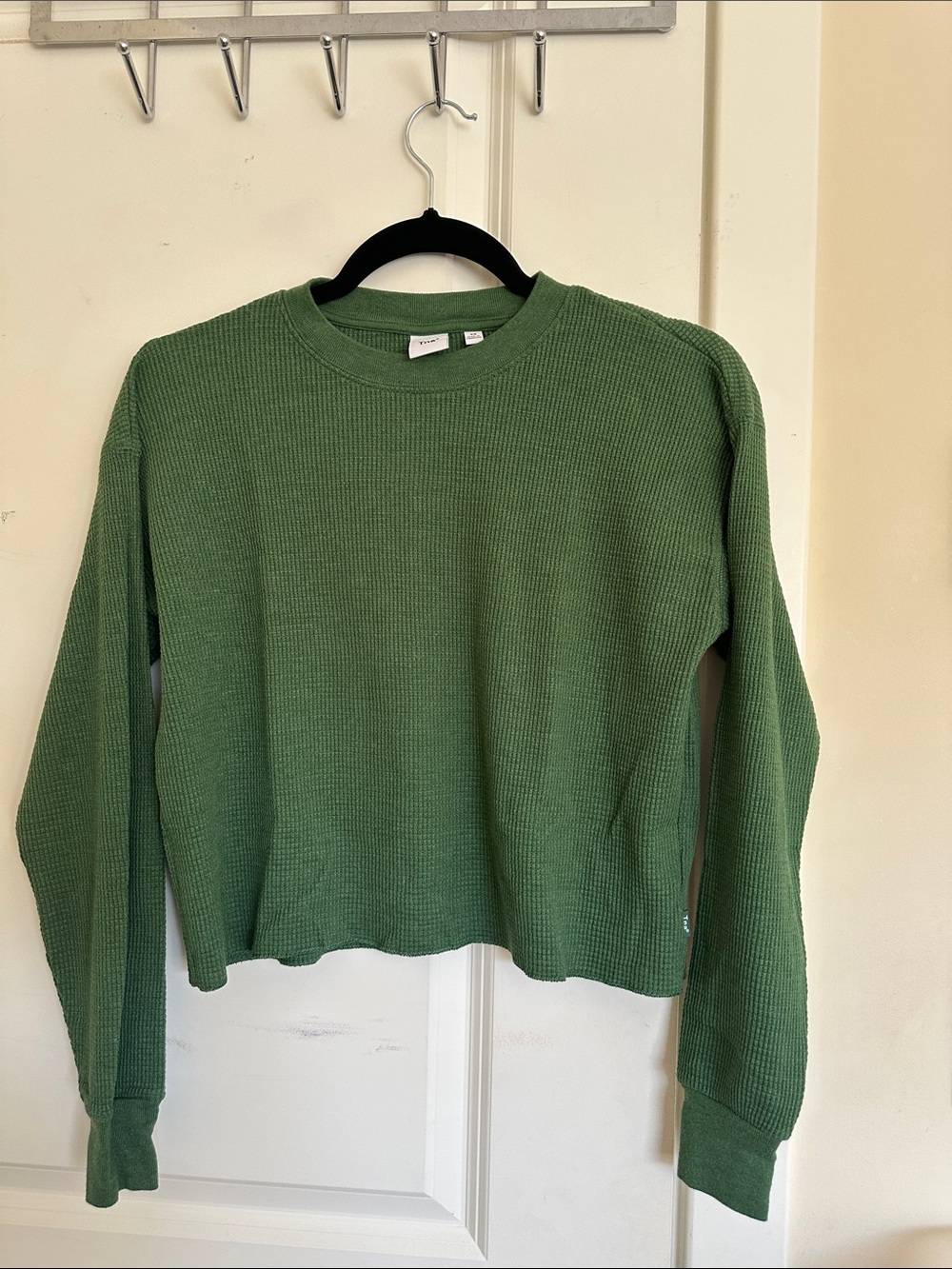 Aritzia Olive Waffle-Knit Crewneck Sweatshirt